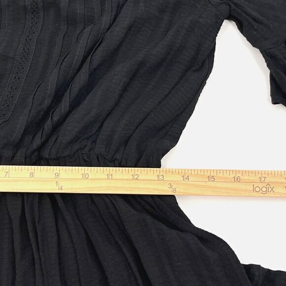 Talulah Mini Dress M Black Peasant Flutter Sleeves Elastic Shoulders Ruffle Hem - Picture 9 of 12